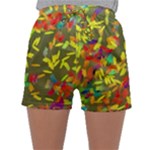 Colorful brush strokes painting on a green background                                                   Women s Satin Sleepwear Sleeve Shorts