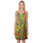 Colorful brush strokes painting on a green background                                                    Sleeveless Satin Nightdress