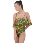 Colorful brush strokes painting on a green background                                                    Drape Piece Swimsuit