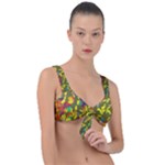 Colorful brush strokes painting on a green background                                                    Front Tie Bikini Top