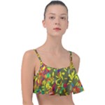 Colorful brush strokes painting on a green background                                                   Frill Bikini Top