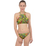 Colorful brush strokes painting on a green background                                                    Racer Front Bikini Set