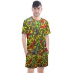 Colorful brush strokes painting on a green background                                                  Men s Mesh Tee and Shorts Set