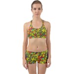 Colorful brush strokes painting on a green background                                                    Back Web Sports Bra Set