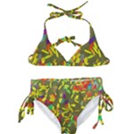 Colorful brush strokes painting on a green background                                                   Kids  Classic Bikini Set