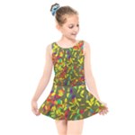 Colorful brush strokes painting on a green background                                                   Kids  Skater Dress Swimsuit