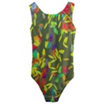 Colorful brush strokes painting on a green background                                                   Kids  Cut-Out Back One Piece Swimsuit