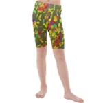 Colorful brush strokes painting on a green background                                                  Kids  Mid Length Swim Shorts