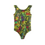 Colorful brush strokes painting on a green background                                                   Kids  Frill Swimsuit