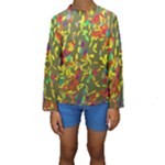 Colorful brush strokes painting on a green background                                                     Kid s Long Sleeve Swimwear