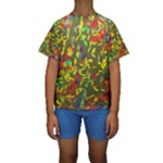 Colorful brush strokes painting on a green background                                                     Kid s Short Sleeve Swimwear