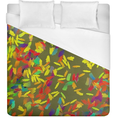 Colorful brush strokes painting on a green background                                                     Duvet Cover (King Size) from ArtsNow.com