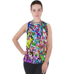 Mock Neck Chiffon Sleeveless Top 