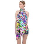 Colorful paint texture                                                     Halter Asymmetric Satin Top