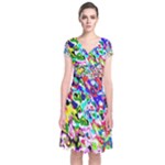 Colorful paint texture                                                    Short Sleeve Front Wrap Dress