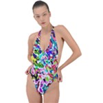 Colorful paint texture                                                   Backless Halter One Piece Swimsuit