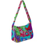 Colorful distorted shapes on a grey background                                                 Zip Up Shoulder Bag