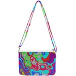 Colorful distorted shapes on a grey background                                                 Double Gusset Crossbody Bag