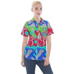 Colorful distorted shapes on a grey background                                                   Women s Short Sleeve Pocket Shirt