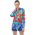 Colorful distorted shapes on a grey background                                                    Long Sleeve Satin Shirt