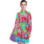 Colorful distorted shapes on a grey background                                                 Long Sleeve Chiffon Shirt Dress