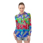 Colorful distorted shapes on a grey background                                                   Long Sleeve Chiffon Shirt