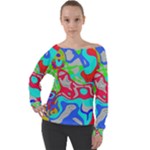 Colorful distorted shapes on a grey background                                                   Off Shoulder Long Sleeve Velour Top