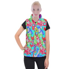 Colorful distorted shapes on a grey background                                                  Women s Button Up Puffer Vest from ArtsNow.com