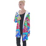 Colorful distorted shapes on a grey background                                                    Longline Hooded Cardigan