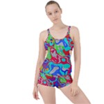 Colorful distorted shapes on a grey background                                                    Boyleg Tankini Set