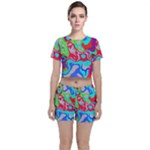 Colorful distorted shapes on a grey background                                                    Crop Top and Shorts Co-Ord Set