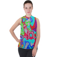 Mock Neck Chiffon Sleeveless Top 