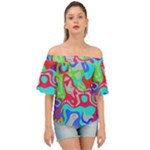 Colorful distorted shapes on a grey background                                                    Off Shoulder Short Sleeve Top