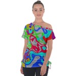 Colorful distorted shapes on a grey background                                                    Off Shoulder Tie-Up Tee