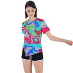 Colorful distorted shapes on a grey background                                                      Asymmetrical Short Sleeve Sports Tee