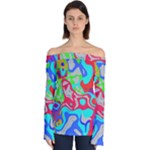 Colorful distorted shapes on a grey background                                                  Off Shoulder Long Sleeve Top