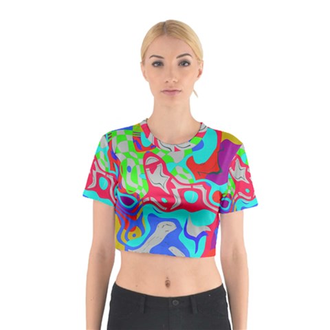 Colorful distorted shapes on a grey background                                                     Cotton Crop Top from ArtsNow.com