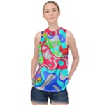 Colorful distorted shapes on a grey background                                                      High Neck Satin Top