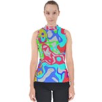 Colorful distorted shapes on a grey background                                                     Mock Neck Shell Top