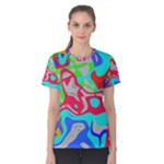 Colorful distorted shapes on a grey background                                                     Women s Cotton Tee