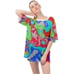 Colorful distorted shapes on a grey background                                                   Oversized Chiffon Top