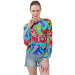 Colorful distorted shapes on a grey background                                                    Banded Bottom Chiffon Top