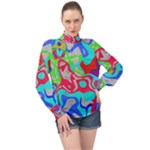 Colorful distorted shapes on a grey background                                                   High Neck Long Sleeve Chiffon Top