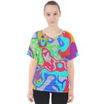 Colorful distorted shapes on a grey background                                                    V-Neck Dolman Drape Top