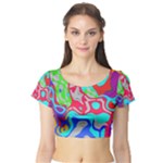 Colorful distorted shapes on a grey background                                                     Short Sleeve Crop Top