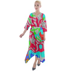 Quarter Sleeve Wrap Front Maxi Dress 