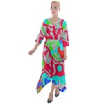 Colorful distorted shapes on a grey background                                   Quarter Sleeve Wrap Front Maxi Dress