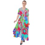 Colorful distorted shapes on a grey background                                                       Waist Tie Boho Maxi Dress