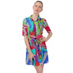 Colorful distorted shapes on a grey background                                                        Belted Shirt Dress