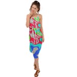 Colorful distorted shapes on a grey background                                                     Waist Tie Cover Up Chiffon Dress